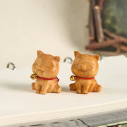 Buddha Stones Mini Thuja Sutchuenensis Wood Cute Dog Statue Prosperity Decoration