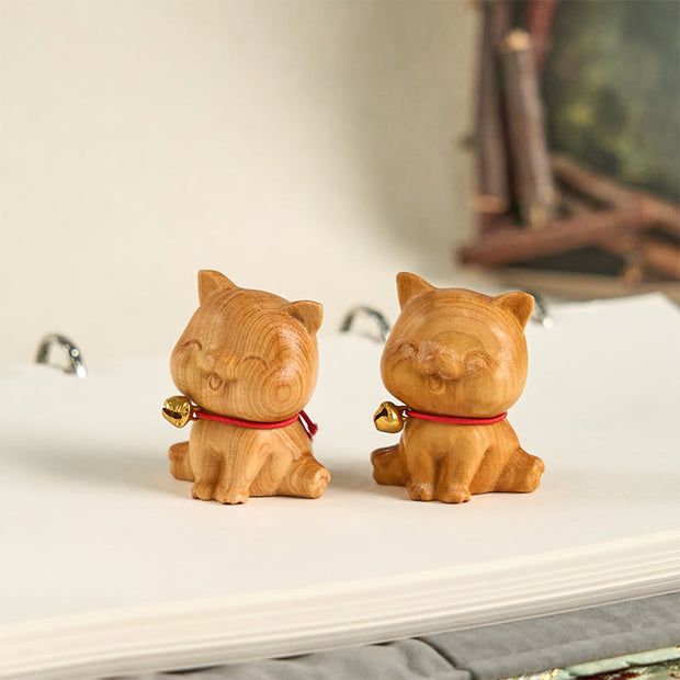 Buddha Stones Mini Thuja Sutchuenensis Wood Cute Dog Statue Prosperity Decoration
