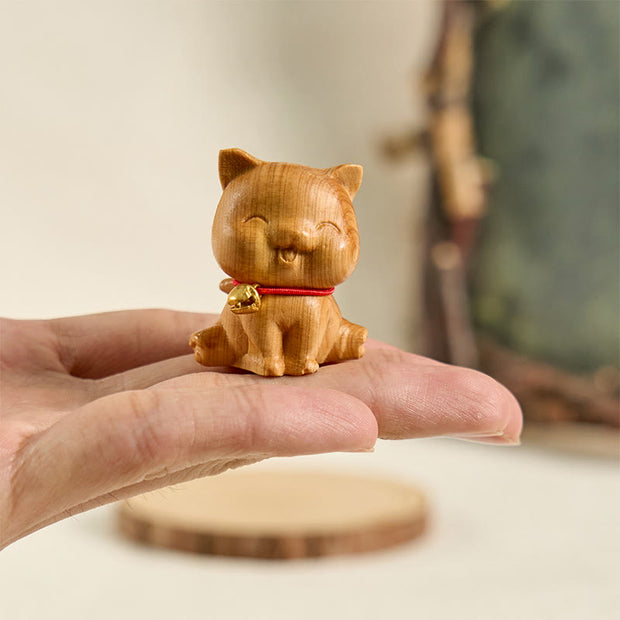 Buddha Stones Mini Thuja Sutchuenensis Wood Cute Dog Statue Prosperity Decoration