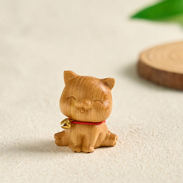 Buddha Stones Mini Thuja Sutchuenensis Wood Cute Dog Statue Prosperity Decoration