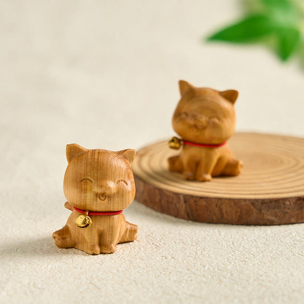 Buddha Stones Mini Thuja Sutchuenensis Wood Cute Dog Statue Prosperity Decoration
