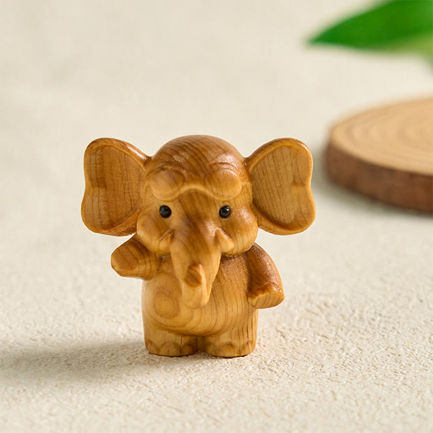Buddha Stones Mini Sandalwood Elephant Carved Healing Decoration