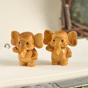 Buddha Stones Mini Sandalwood Elephant Carved Healing Decoration
