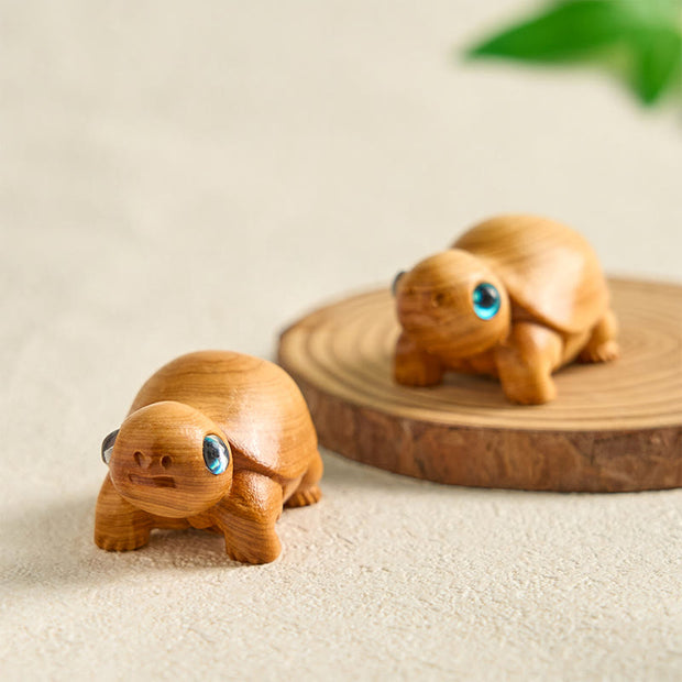 Buddha Stones Mini Thuja Sutchuenensis Wood Cute Turtle Statue Optimistic Decoration