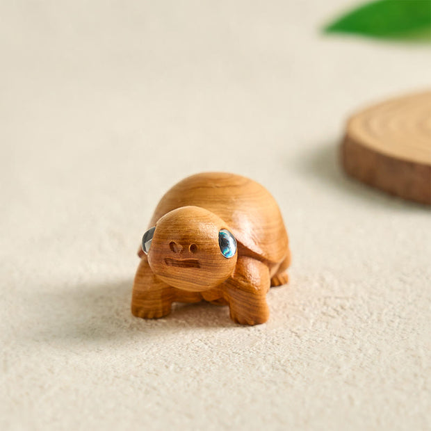 Buddha Stones Mini Thuja Sutchuenensis Wood Cute Turtle Statue Optimistic Decoration