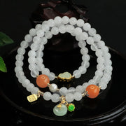 Buddha Stones Natural White Jade Multi-layer Gourd Peace Buckle Fu Character Luck Bracelet
