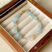 Buddha Stones Natural Irregular Aquamarine Cute Cat Healing Bracelet