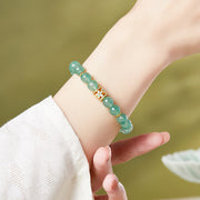 Buddha Stones 925 Sterling Silver Green Strawberry Quartz Flower Calm Bracelet