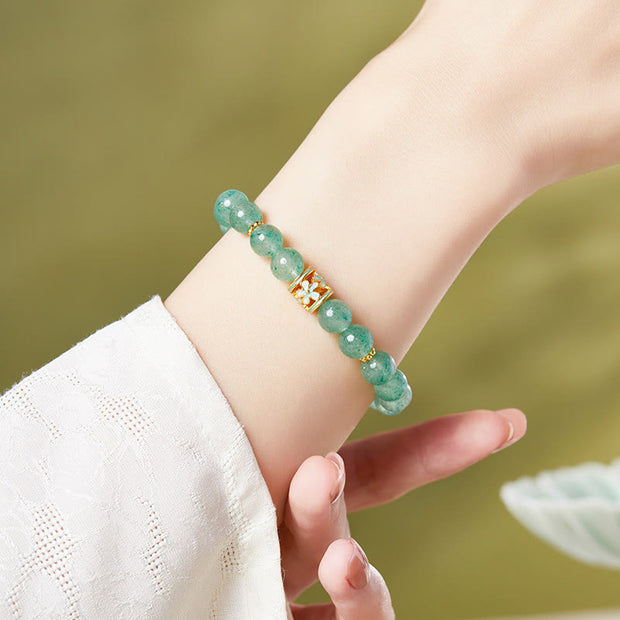 Buddha Stones 925 Sterling Silver Green Strawberry Quartz Flower Calm Bracelet