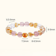 Buddha Stones 999 Sterling Silver Citrine Strawberry Quartz White Crystal Protection Bracelet