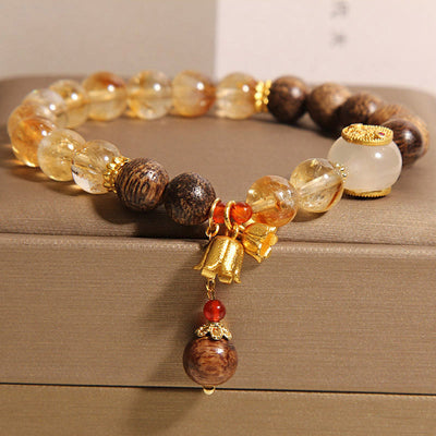 Buddha Stones Citrine Agarwood Lily Of The Valley Five Directions Gods Of Wealth Protection Bracelet
