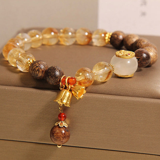 Buddha Stones Citrine Agarwood Lily Of The Valley Five Directions Gods Of Wealth Protection Bracelet