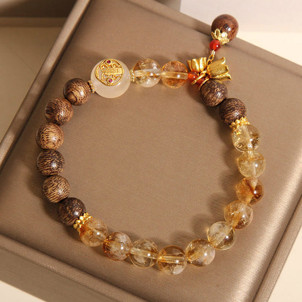 Buddha Stones Citrine Agarwood Lily Of The Valley Five Directions Gods Of Wealth Protection Bracelet
