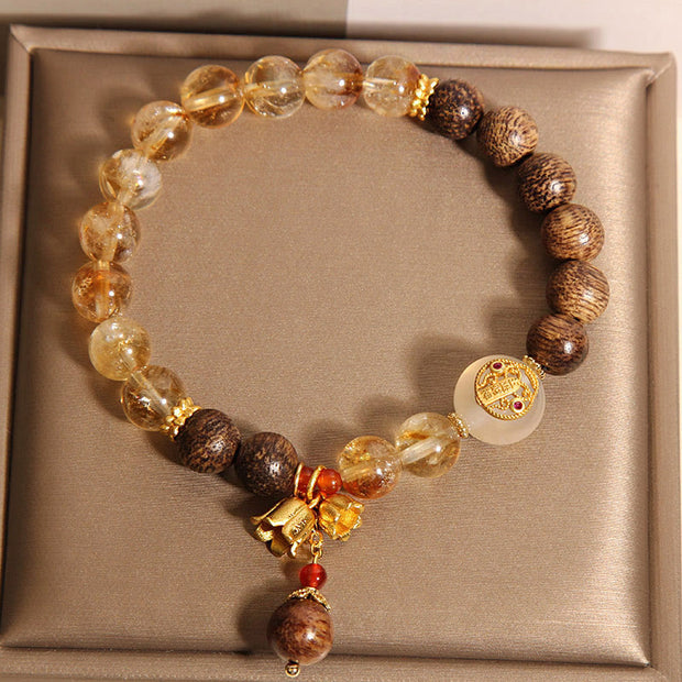 Buddha Stones Citrine Agarwood Lily Of The Valley Five Directions Gods Of Wealth Protection Bracelet