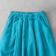 Buddha Stones Casual Plain 7-8 Length Women's Cotton Linen Harem Pants With Pockets