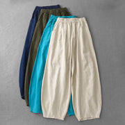 Buddha Stones Casual Plain 7-8 Length Women's Cotton Linen Harem Pants With Pockets
