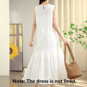 Buddha Stones Summer Casual Solid Color Pleated Design Sleeveless Midi Dress