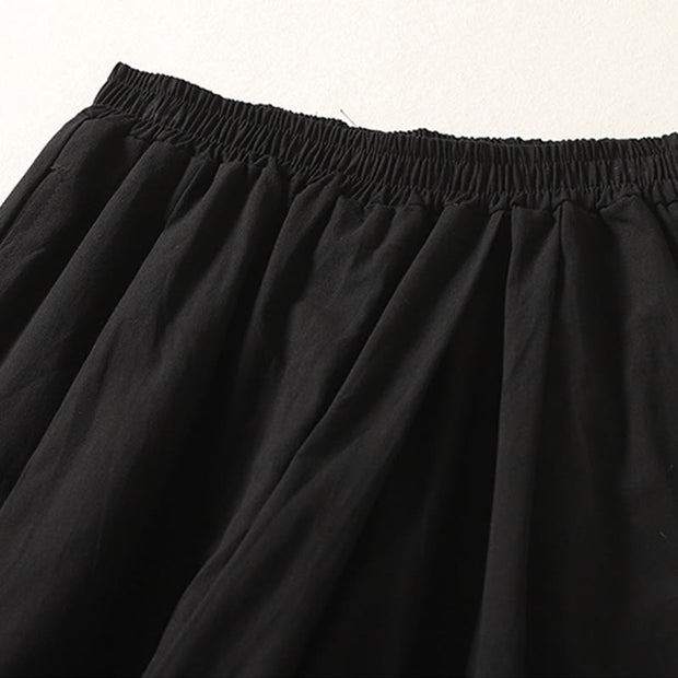 Buddha Stones Commute Retro Plain High Waist Women's Wide Leg 7-8 Length Cotton Linen Pants With Pockets