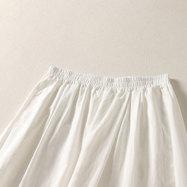 Buddha Stones Commute Retro Plain High Waist Women's Wide Leg 7-8 Length Cotton Linen Pants With Pockets