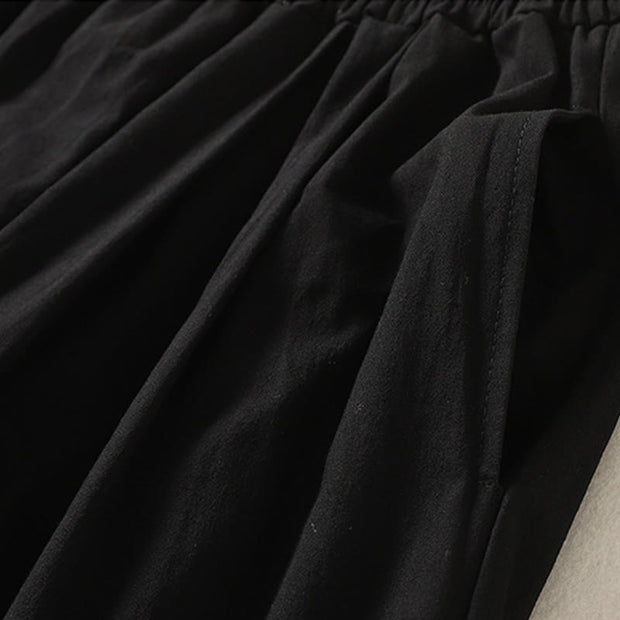 Buddha Stones Commute Retro Plain High Waist Women's Wide Leg 7-8 Length Cotton Linen Pants With Pockets