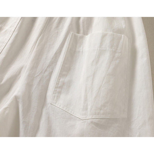 Buddha Stones Commute Retro Plain High Waist Women's Wide Leg 7-8 Length Cotton Linen Pants With Pockets