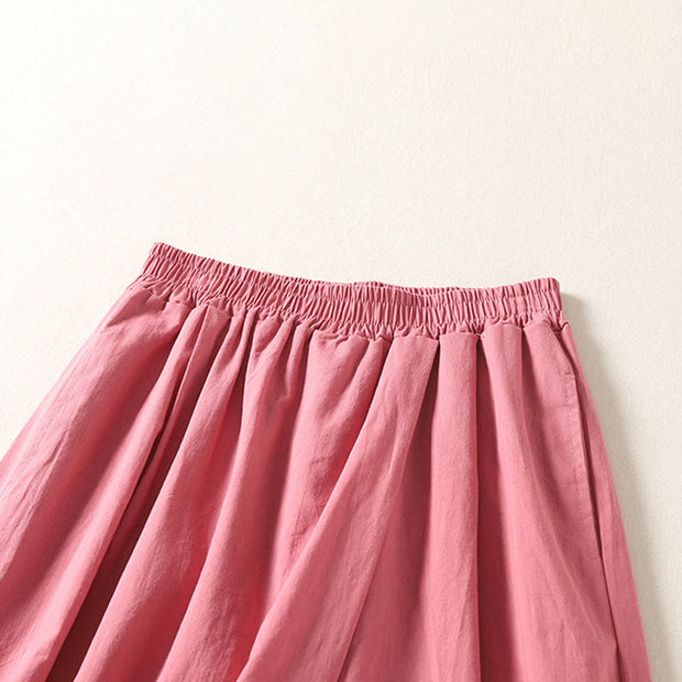 Buddha Stones Commute Retro Plain High Waist Women's Wide Leg 7-8 Length Cotton Linen Pants With Pockets
