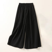 Buddha Stones Commute Retro Plain High Waist Women's Wide Leg 7-8 Length Cotton Linen Pants With Pockets