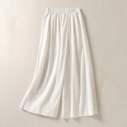 Buddha Stones Commute Retro Plain High Waist Women's Wide Leg 7-8 Length Cotton Linen Pants With Pockets