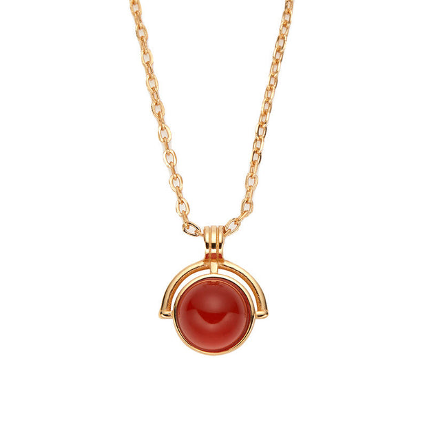 Buddha Stones Red Agate Tiger Eye Aquamarine Moonstone 925 Sterling Silver Confidence Necklace Pendant