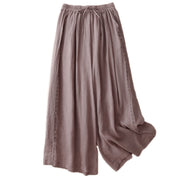 Buddha Stones Commute Solid Color Embroidery Drawstring Women's Wide Leg Ankle-Length Cotton Pants With Pockets