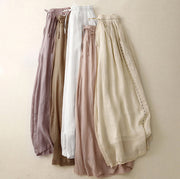 Buddha Stones Commute Solid Color Embroidery Drawstring Women's Wide Leg Ankle-Length Cotton Pants With Pockets