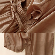 Buddha Stones Commute Solid Color Embroidery Drawstring Women's Wide Leg Ankle-Length Cotton Pants With Pockets