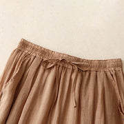 Buddha Stones Commute Solid Color Embroidery Drawstring Women's Wide Leg Ankle-Length Cotton Pants With Pockets