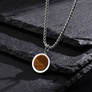 Buddha Stones Natural Stone Turquoise Tiger Eye  Lazurite Malachite Titanium Steel Purification Necklace Pendant