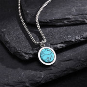 Buddha Stones Natural Stone Turquoise Tiger Eye  Lazurite Malachite Titanium Steel Purification Necklace Pendant