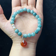 Buddha Stones Blue Jade Peace Buckle Pearl Beads Prosperity Bracelet