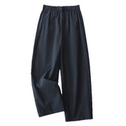 Buddha Stones Commute Casual Solid Color Ankle-Length Women's Wide Leg Cotton Pants With Pockets