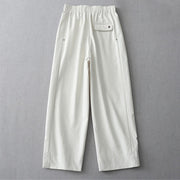 Buddha Stones Commute Casual Solid Color Ankle-Length Women's Wide Leg Cotton Pants With Pockets