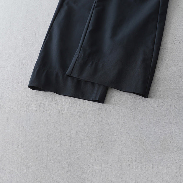 Buddha Stones Commute Casual Solid Color Ankle-Length Women's Wide Leg Cotton Pants With Pockets