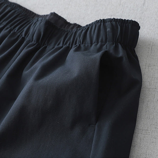 Buddha Stones Commute Casual Solid Color Ankle-Length Women's Wide Leg Cotton Pants With Pockets