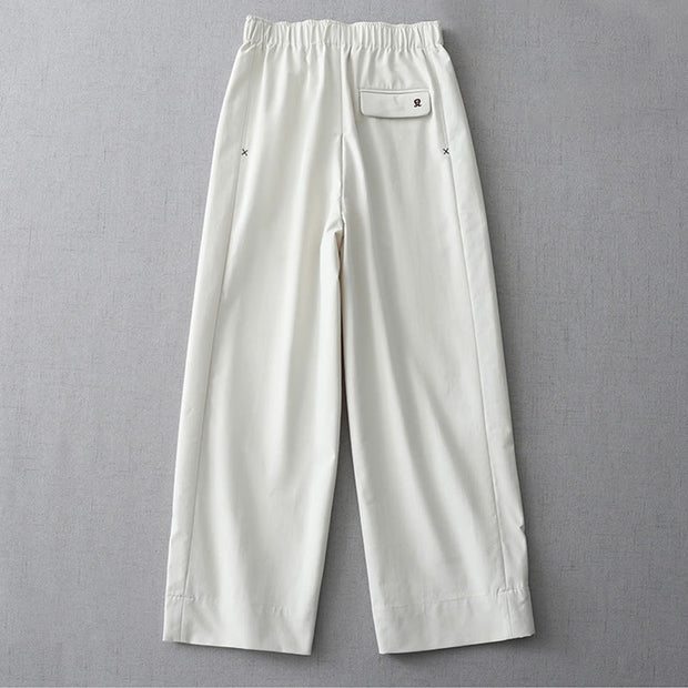 Buddha Stones Commute Casual Solid Color Ankle-Length Women's Wide Leg Cotton Pants With Pockets
