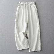 Buddha Stones Commute Casual Solid Color Ankle-Length Women's Wide Leg Cotton Pants With Pockets
