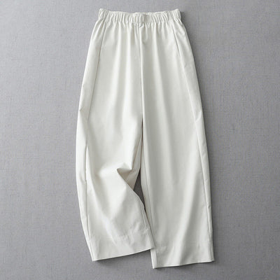 Buddha Stones Commute Casual Solid Color Ankle-Length Women's Wide Leg Cotton Pants With Pockets