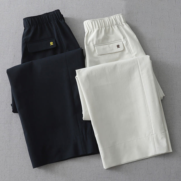 Buddha Stones Commute Casual Solid Color Ankle-Length Women's Wide Leg Cotton Pants With Pockets