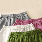 Buddha Stones Summer Commute Pure Color Women's Cotton Ankle-Length Pants With Pockets