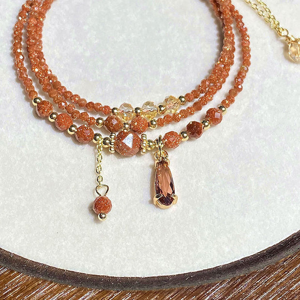 Buddha Stones Natural 2mm Goldstone Beads Positive Multi Layer Bracelet