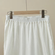 Buddha Stones Commute Retro Plain Lace Patchwork Design 7-8 Length Women's Wide Leg Cotton Pants With Pockets