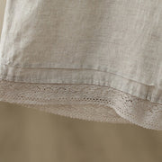 Buddha Stones Commute Retro Plain Lace Patchwork Design 7-8 Length Women's Wide Leg Cotton Pants With Pockets