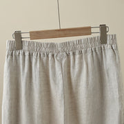 Buddha Stones Commute Retro Plain Lace Patchwork Design 7-8 Length Women's Wide Leg Cotton Pants With Pockets