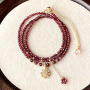 Buddha Stones Natural 2.5mm Garnet Beads Flower Purification Multilayer Bracelet